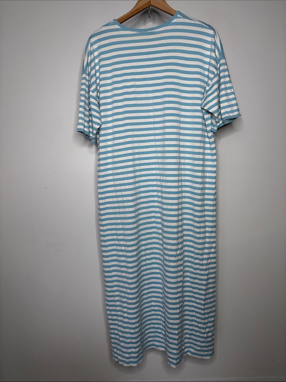 Marimekko Finland Light Blue and White Striped Cotton Tee Dress - Picture 5 of 6